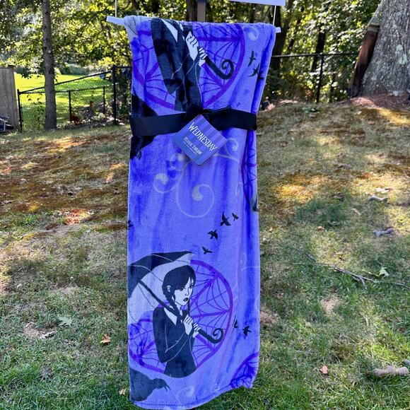 Netflix Wednesday Addams Throw Blanket 60 in. x 70 in. Purple Umbrella NWT - Picture 1 of 12
